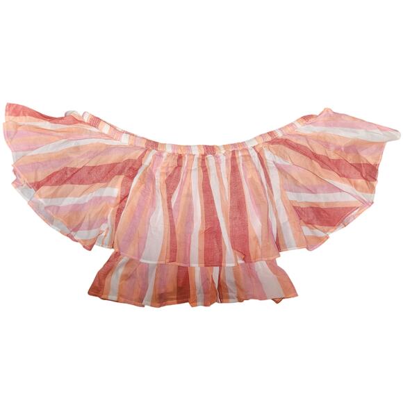 Shore Tops - SHORE Celia‎ Flounce Striped Ruffle Crop Top Peasant Blouse sz Med NWT $118